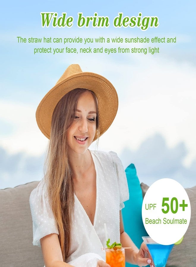 SEEWEY 6 Pcs Panama Straw Hats for Men and Women Foldable Wide Brim Bride Hats Summer Sun Protection for UV Protection(Light Coffee) - Image 5